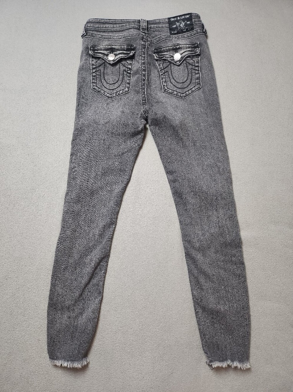 True Religion Halle High Rise Super Skinny Jeans | Size 29 | Grey Raw Hem Flap